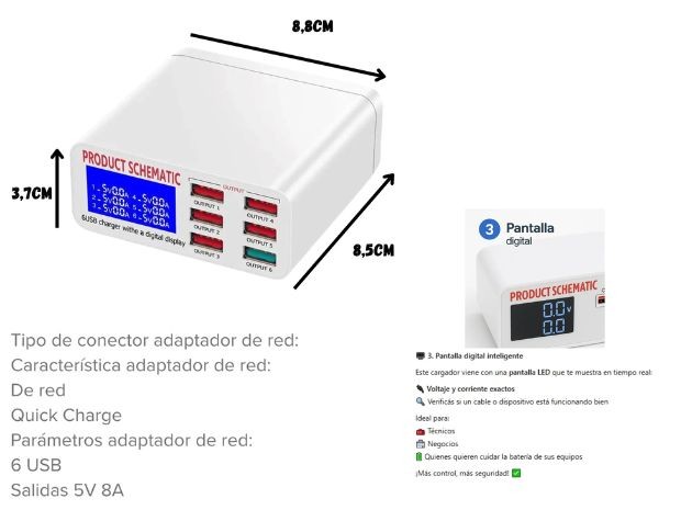 &u+ CARGADOR 6 PUERTOS USB YAXUN YX-896